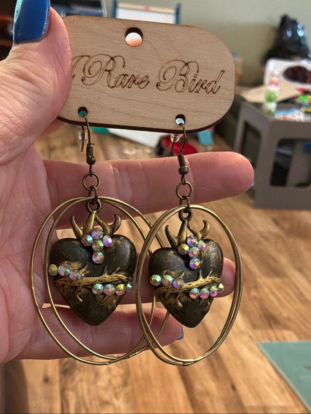 Rare Bird Gold-Tone Heart Hoop Earrings with Iridescent Accents